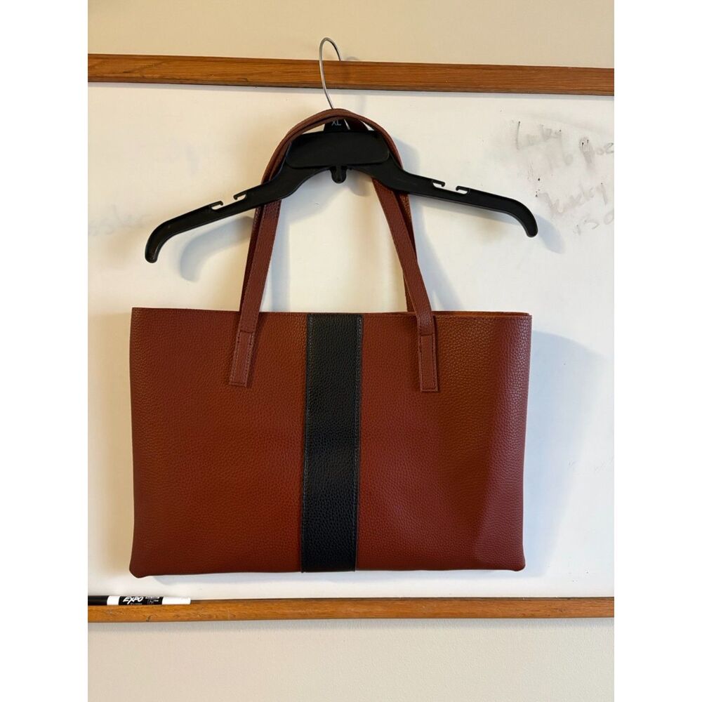 Vince Camuto Luck Tote Red Desert Brown Black Vegan Leather Tote